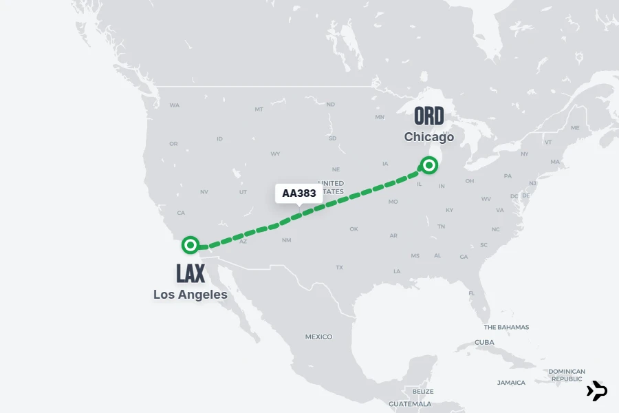 AA383 flight map from LAX to ORD