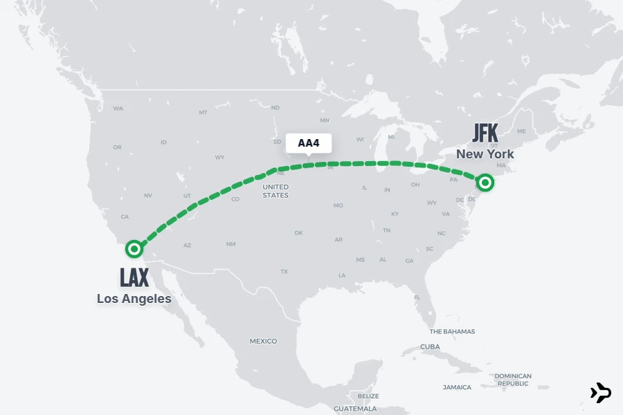 AA4 flight map from LAX to JFK