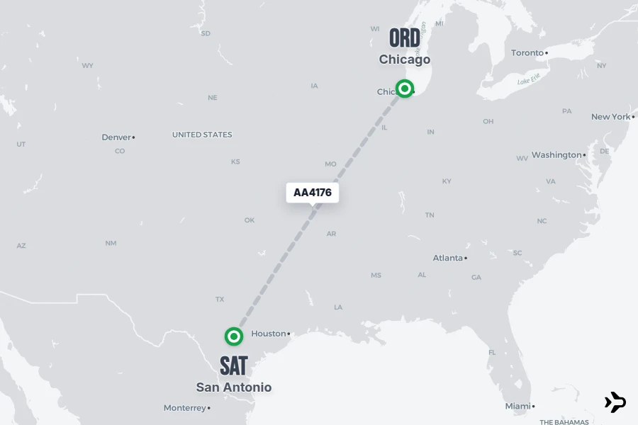 AA4176 flight map from ORD to SAT