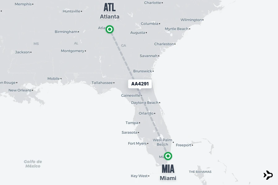 AA4291 flight map from MIA to ATL