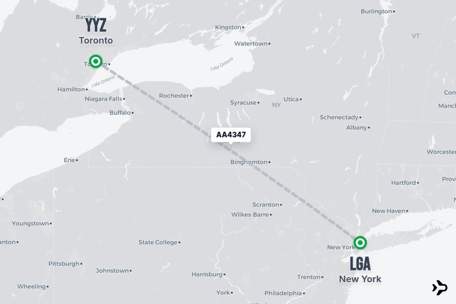 AA4347 flight map from YYZ to LGA