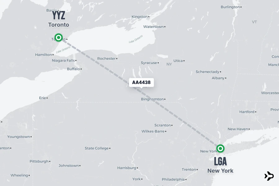 AA4438 flight map from YYZ to LGA