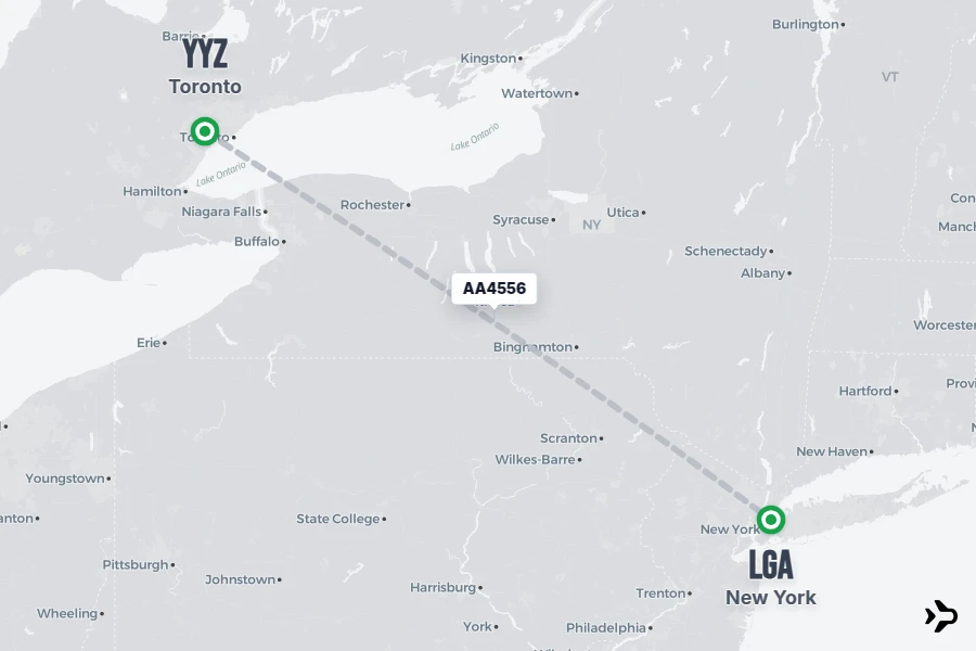 AA4556 flight map from YYZ to LGA
