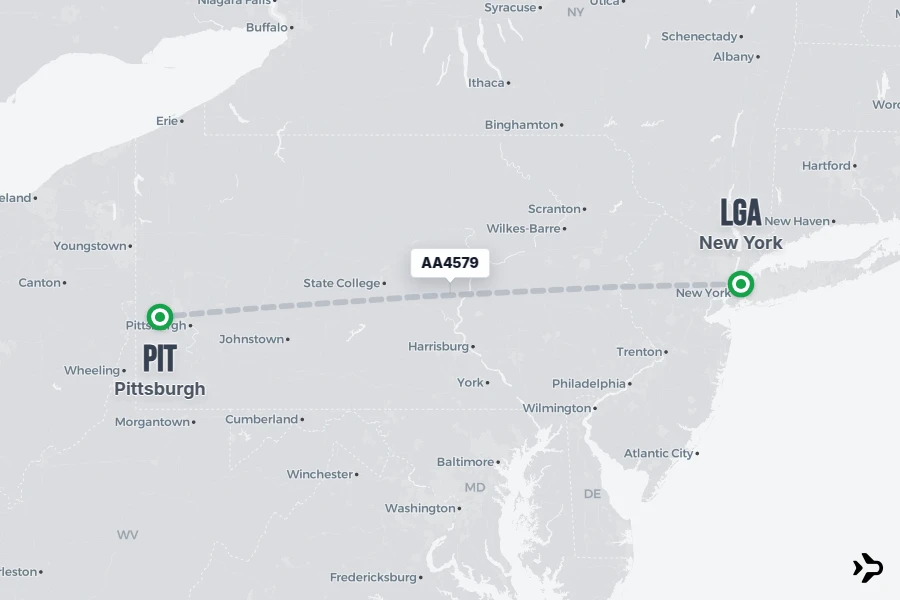 AA4579 flight map from LGA to PIT