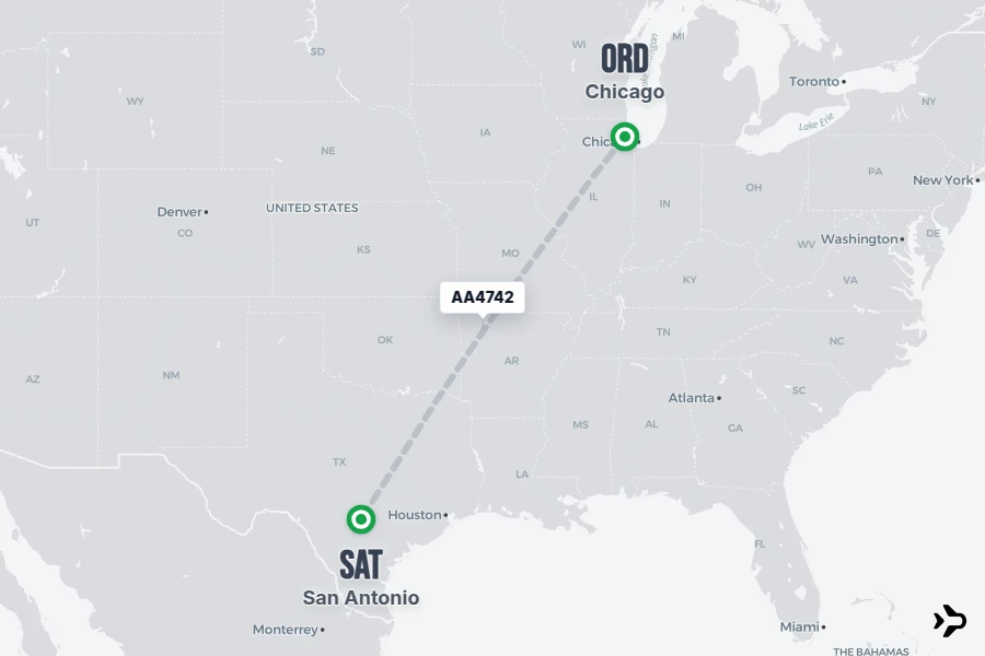 AA4742 flight map from ORD to SAT