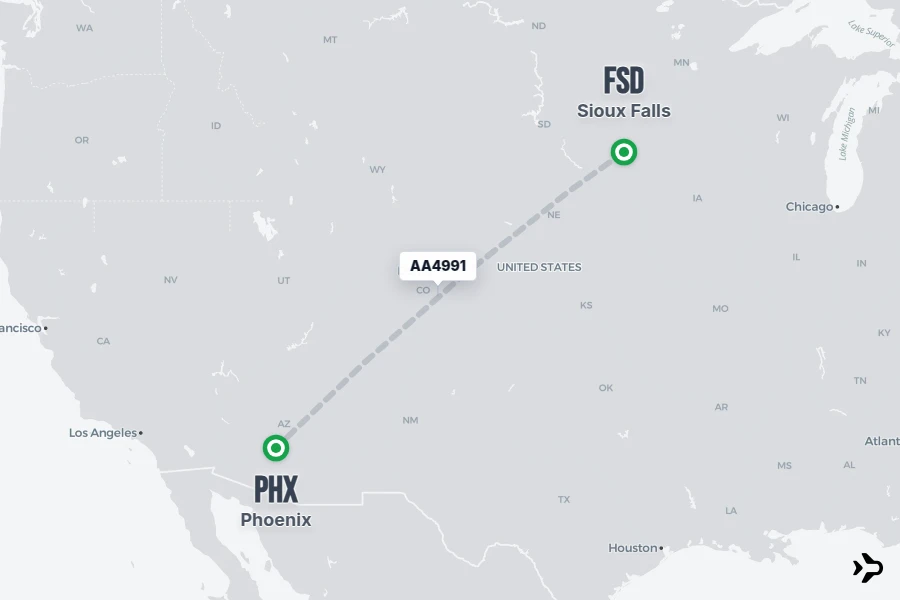 AA4991 flight map from FSD to PHX