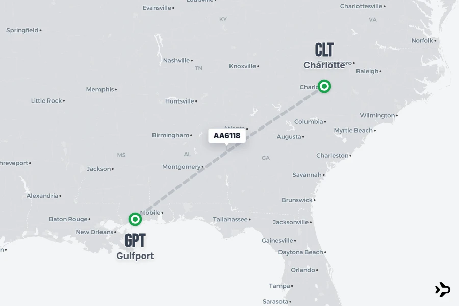 AA6118 American Airlines Flight Status Tracker CLT GPT
