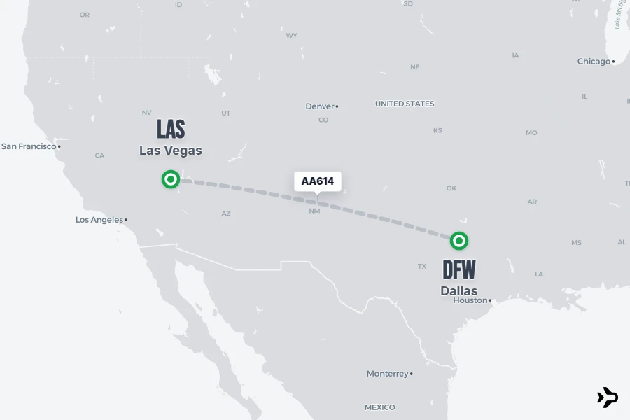 AA614 flight map from LAS to DFW