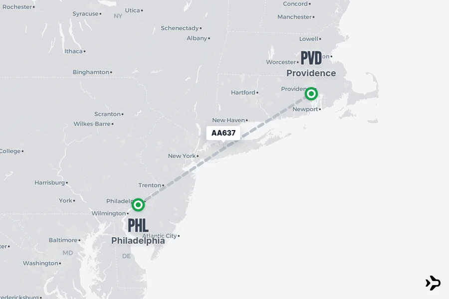 AA637 flight map from PHL to PVD