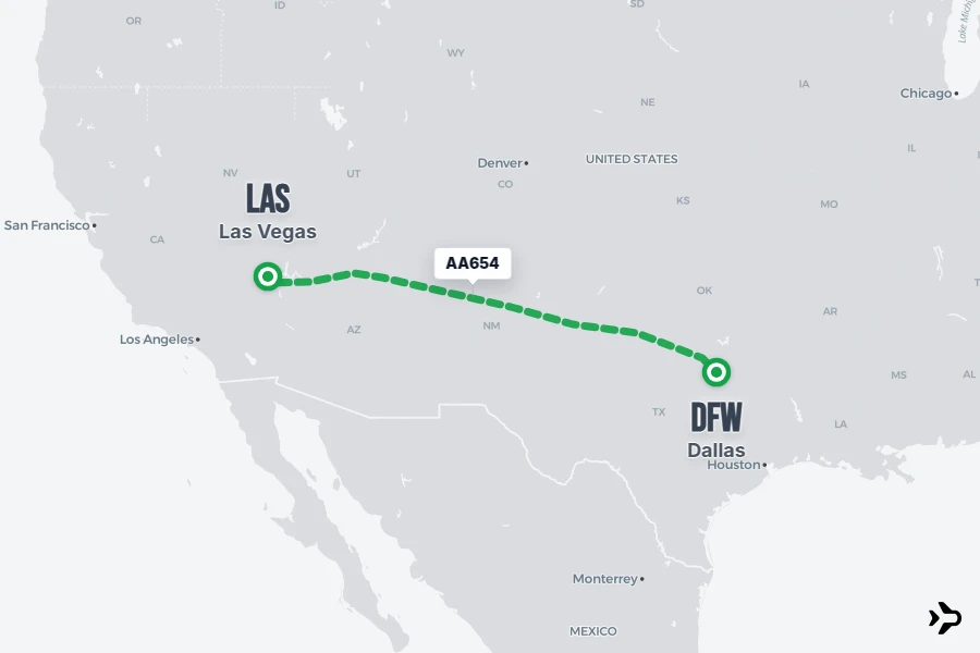 AA654 flight map from LAS to DFW