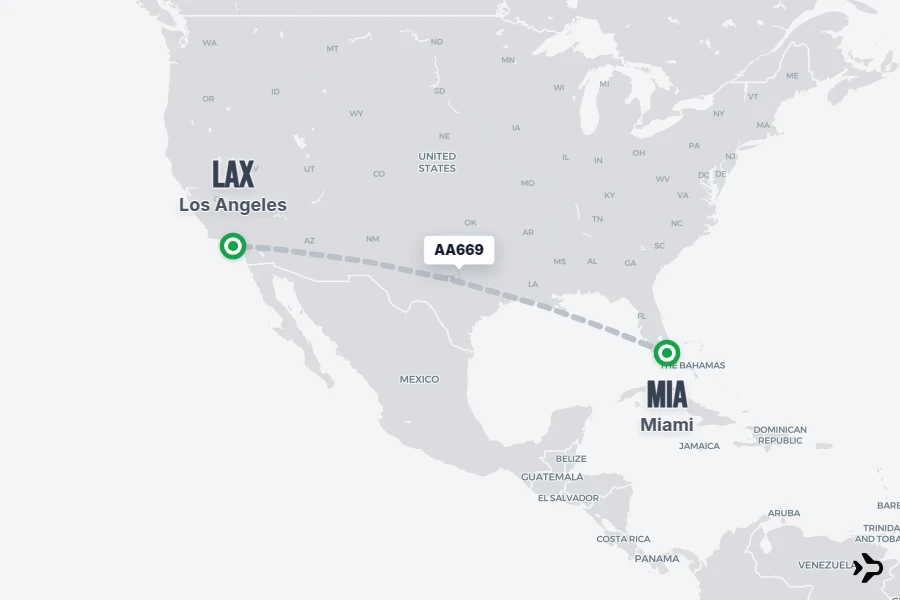 AA669 flight map from MIA to LAX