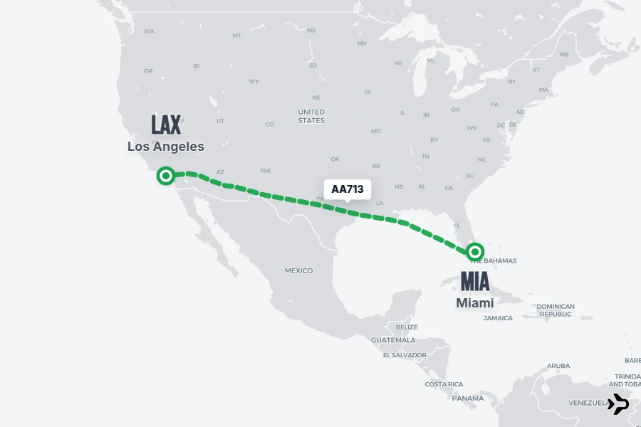 AA713 flight map from MIA to LAX