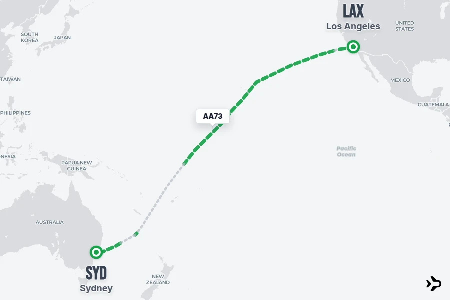 AA73 flight map from LAX to SYD