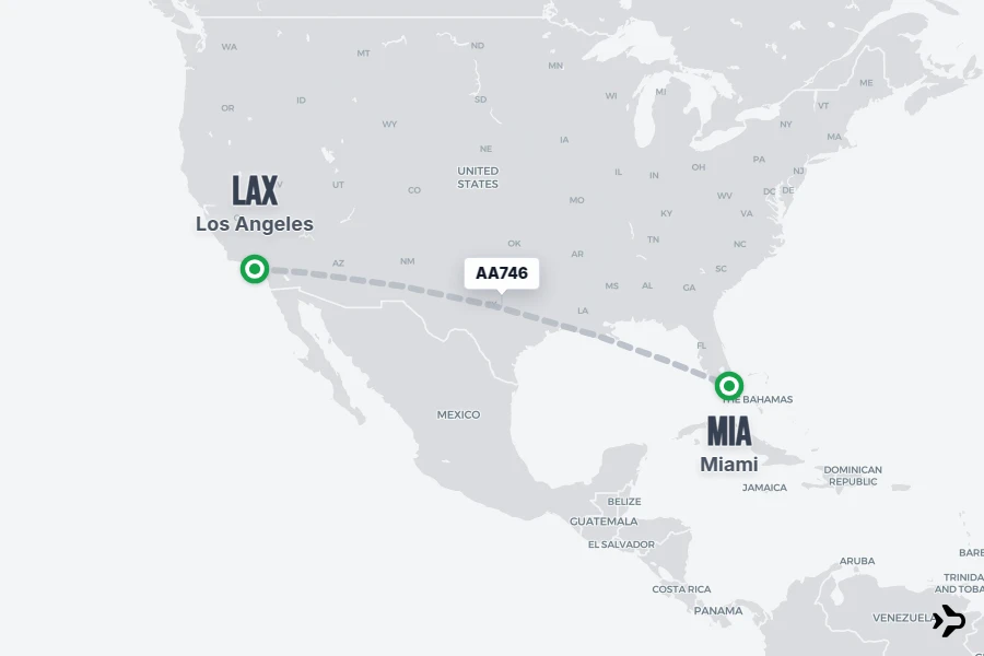 AA746 flight map from LAX to MIA