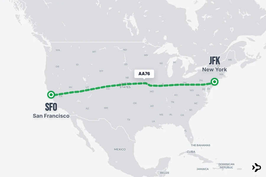AA76 flight map from JFK to SFO