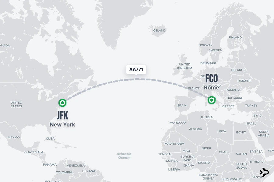 AA771 flight map from FCO to JFK
