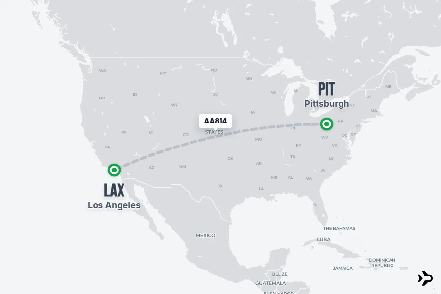 AA814 flight map from PIT to LAX