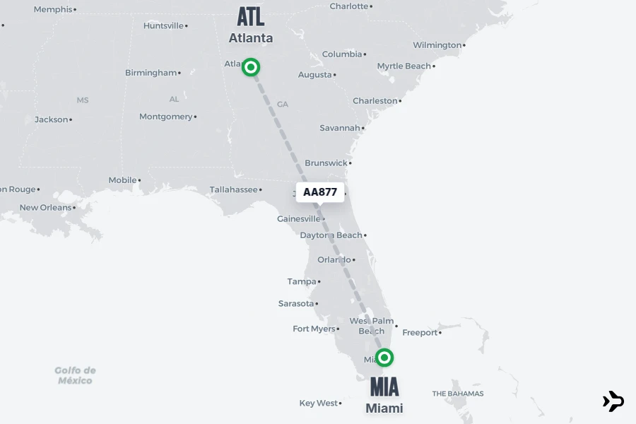 AA877 flight map from MIA to ATL