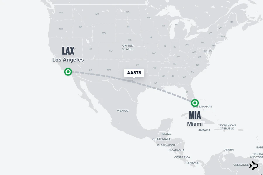 AA878 flight map from MIA to LAX