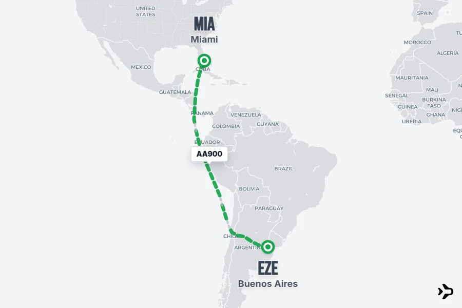 AA900 flight map from EZE to MIA