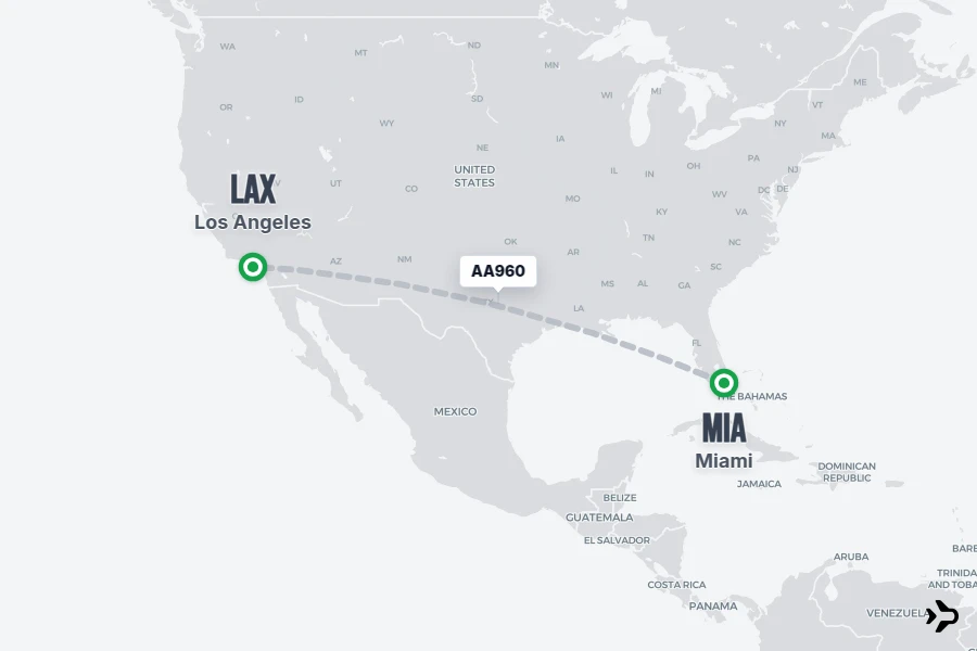 AA960 flight map from MIA to LAX