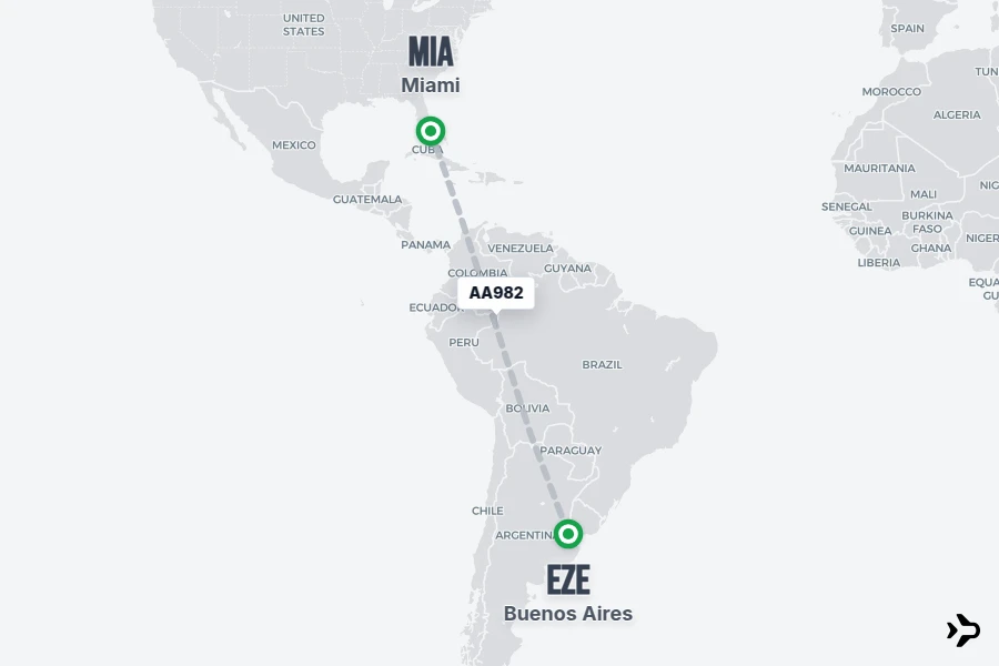AA982 flight map from EZE to MIA