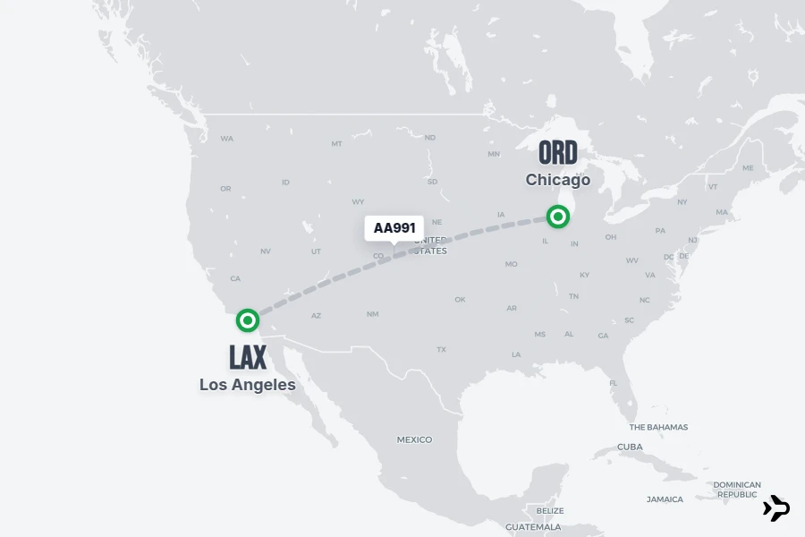 AA991 flight map from LAX to ORD
