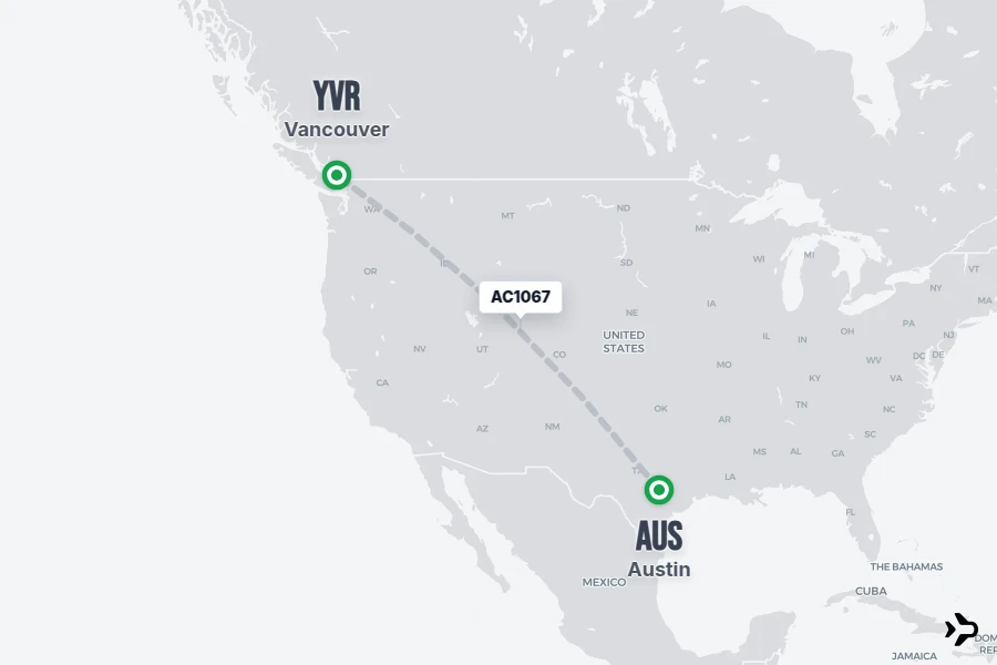 Flt Hit Racking AC1067 Air Canada Flight Status & Tracker | AUS - YVR