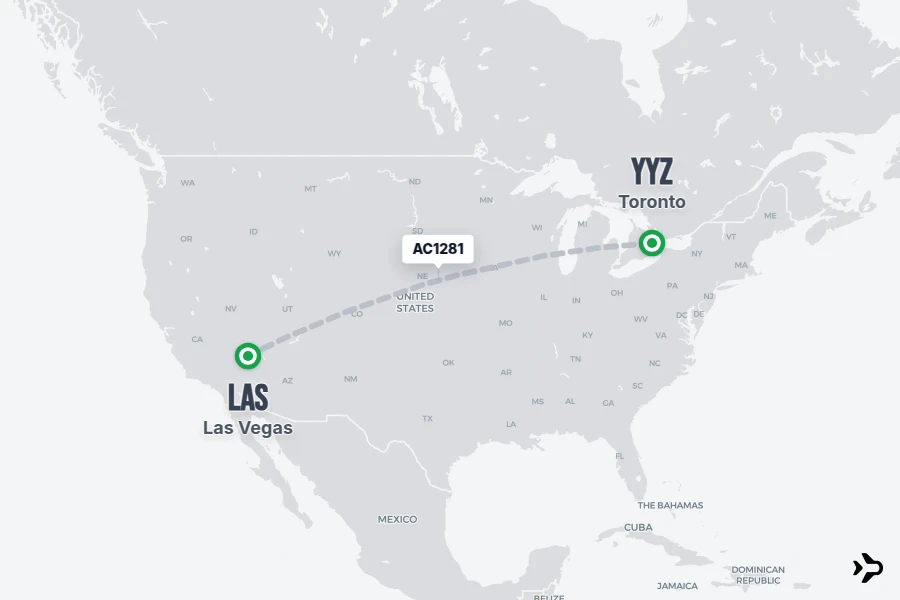 AC1281 flight map from YYZ to LAS