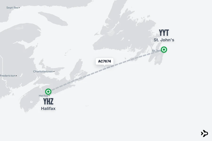 AC7674 flight map from YHZ to YYT