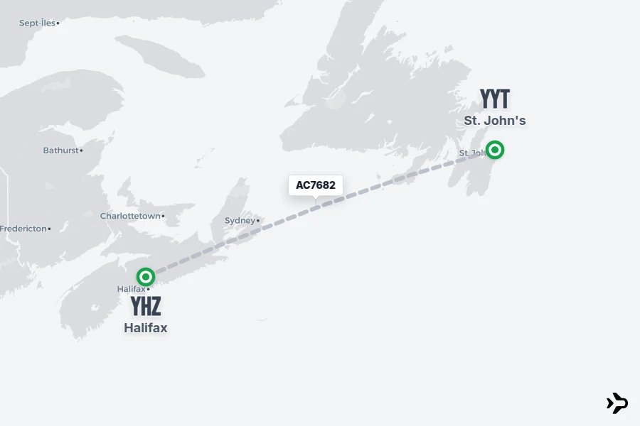 AC7682 flight map from YHZ to YYT