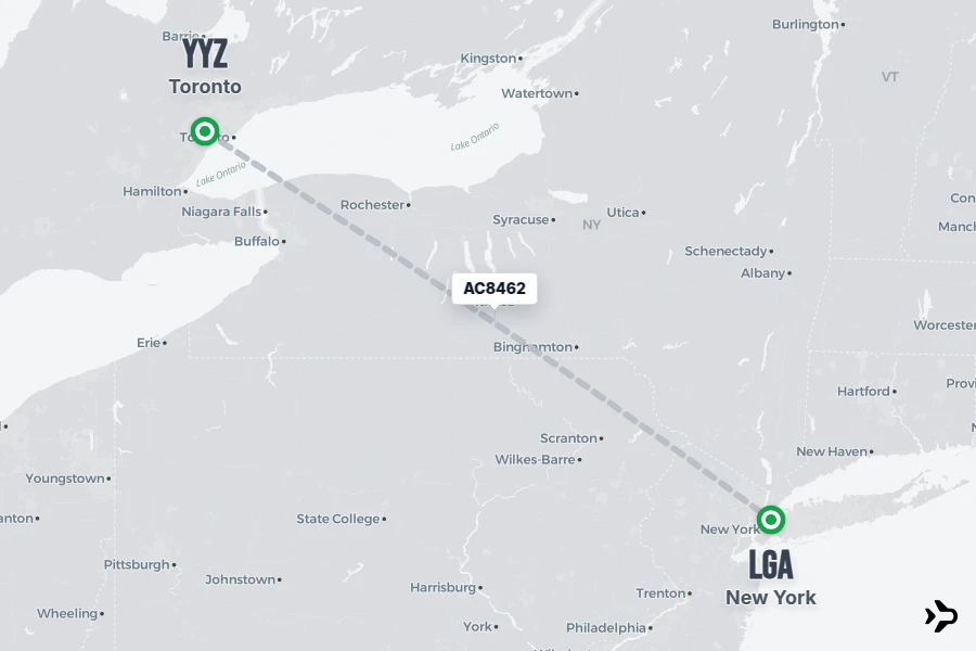 AC8462 flight map from YYZ to LGA