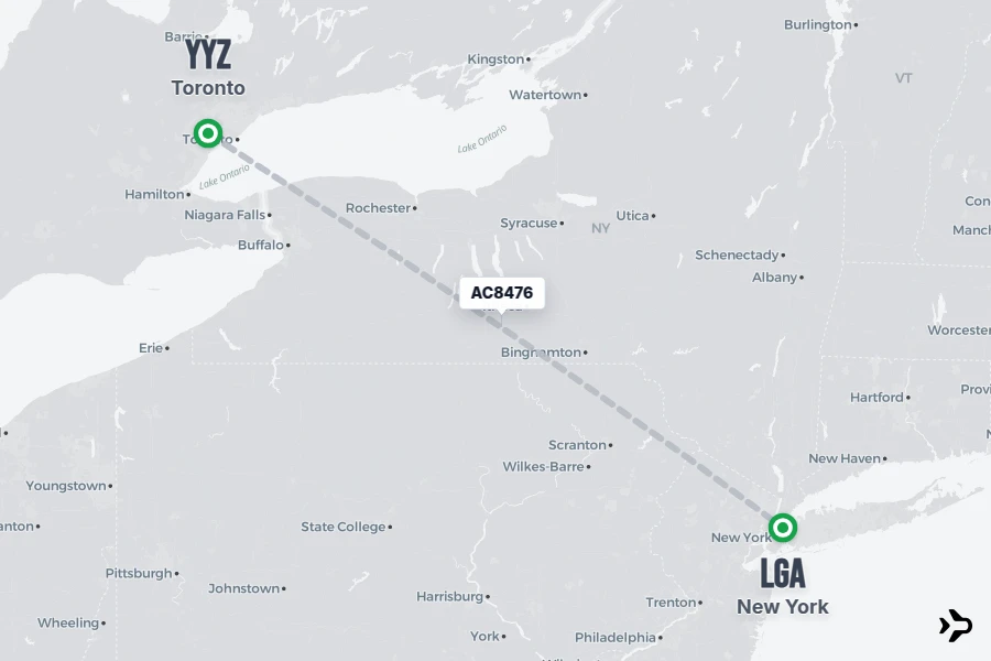 AC8476 flight map from YYZ to LGA