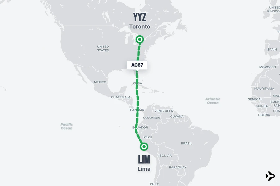 AC87 flight map from LIM to YYZ