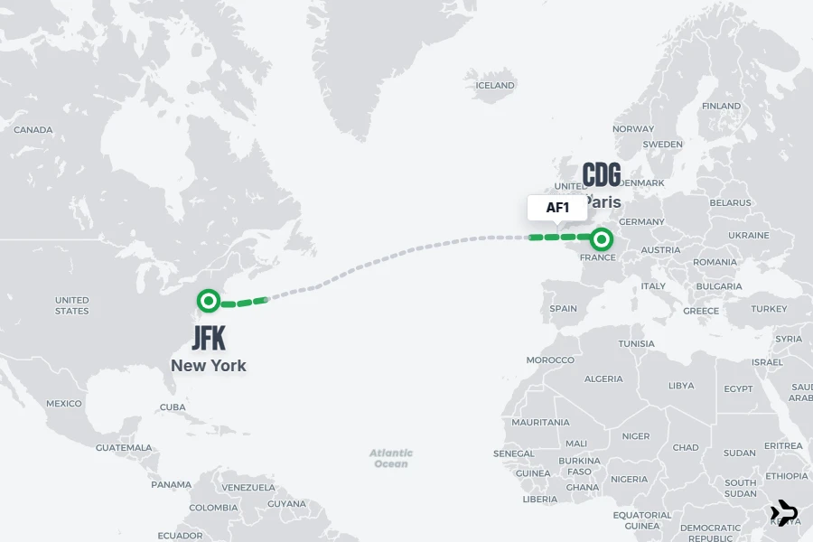 AF1 flight map from JFK to CDG