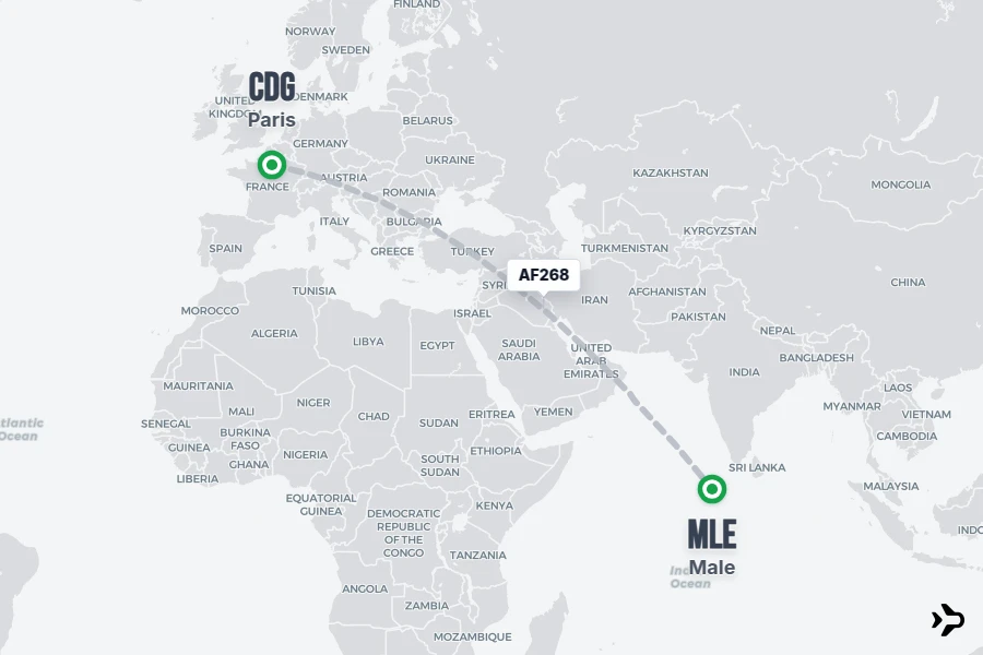 AF268 flight map from CDG to MLE