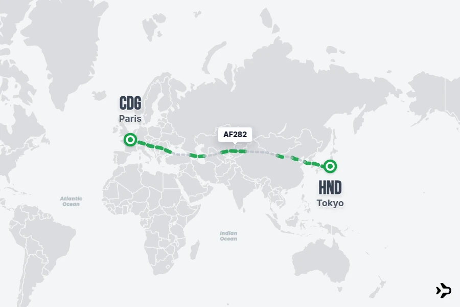 AF282 flight map from CDG to HND