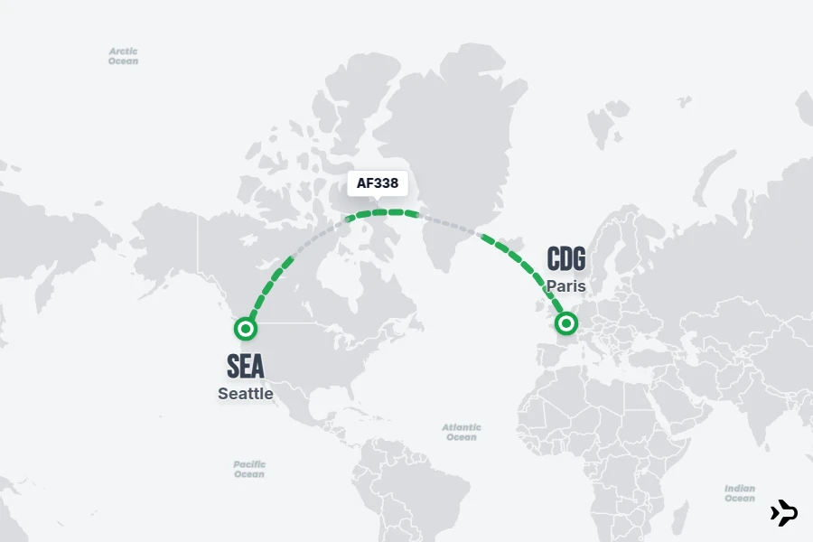 AF338 flight map from CDG to SEA