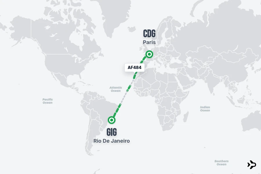 AF484 flight map from CDG to GIG