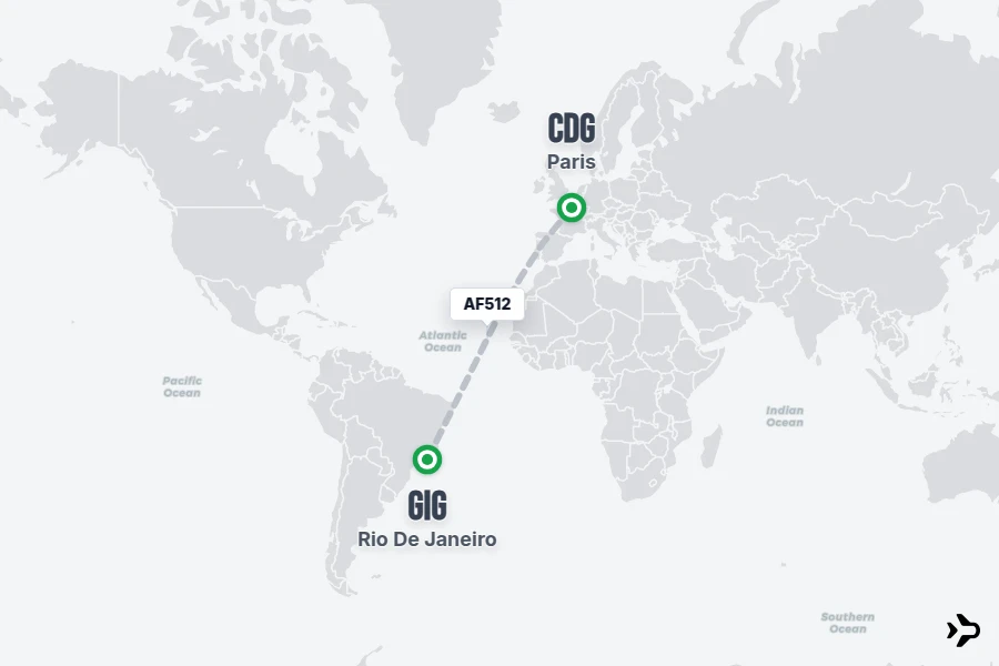 AF512 flight map from CDG to GIG