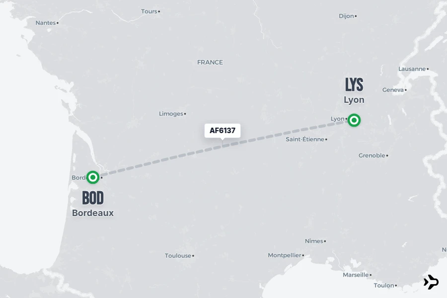 AF6137 flight map from BOD to LYS
