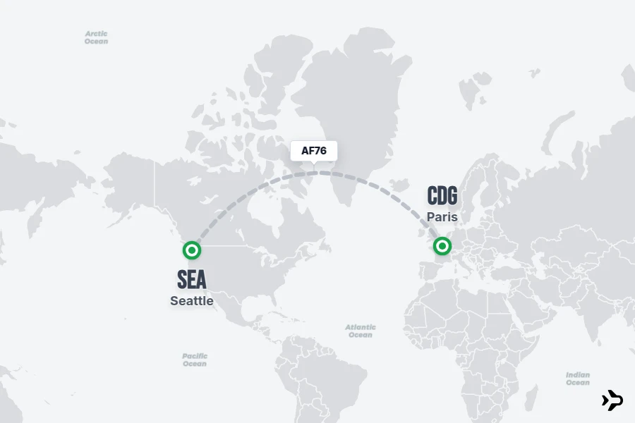 AF76 flight map from CDG to SEA