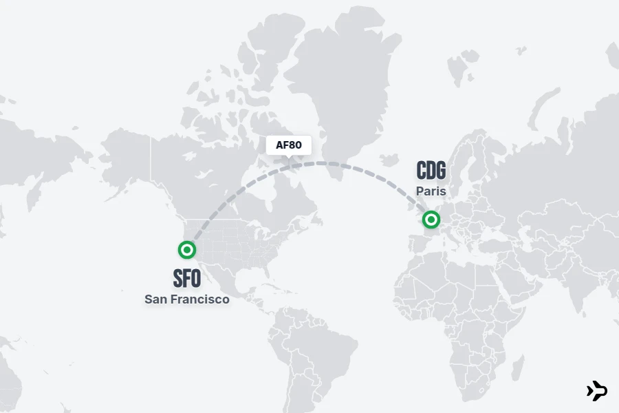 AF80 flight map from CDG to SFO