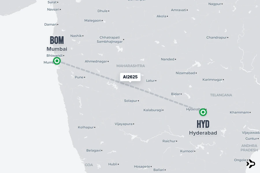 Hyderabad to Mumbai flight route
