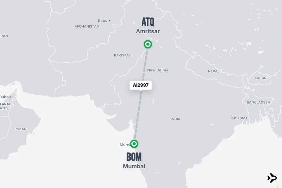 AI2997 Air India Flight Status & Tracker | Mumbai - Amritsar