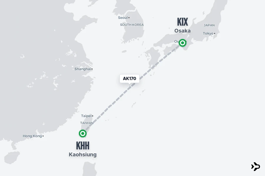 AK170 flight map from KHH to KIX
