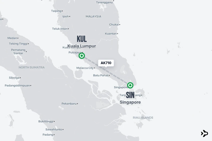 AK710 flight map from SIN to KUL