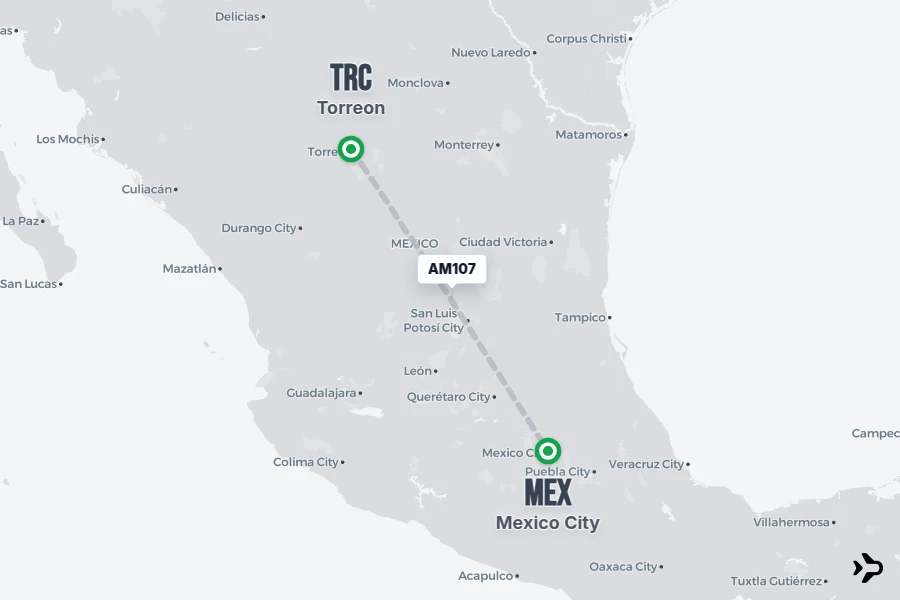 Flight Rime AM107 Aeromexico Flight Status & Tracker | TRC - MEX