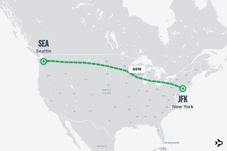 AS16 flight map from SEA to JFK