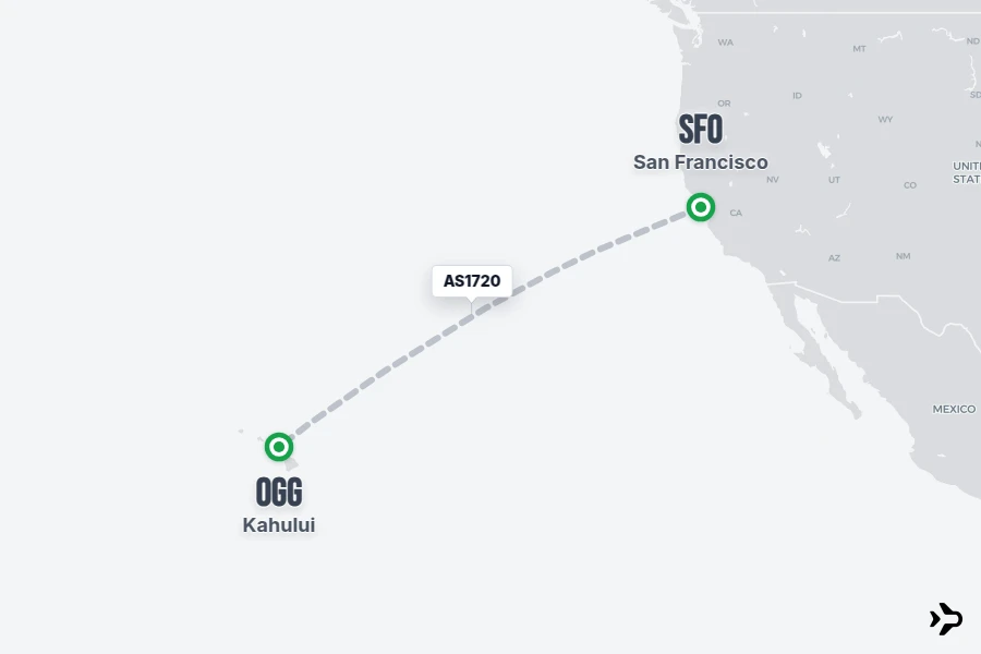 AS1720 flight map from SFO to OGG